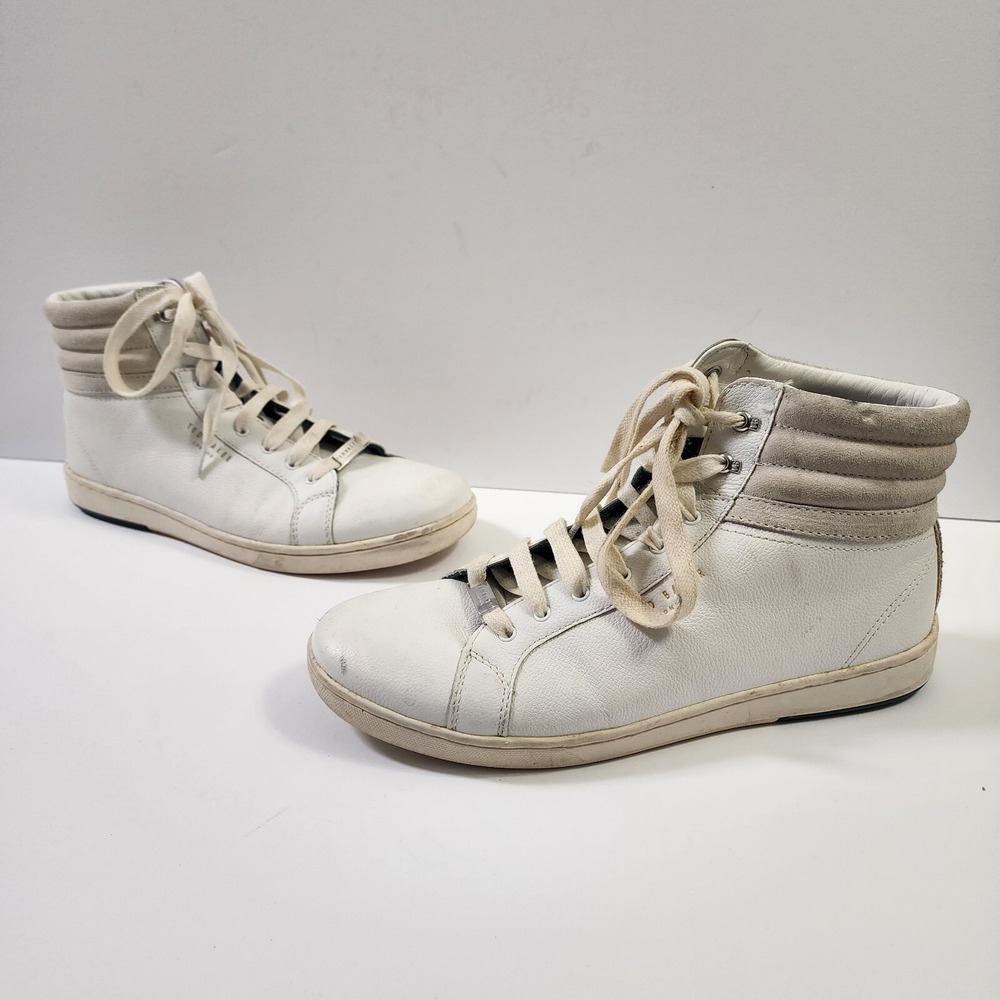 Ted Baker Mykka Mens 9.5 High Top White Leather Sneakers Shoes Lace Up